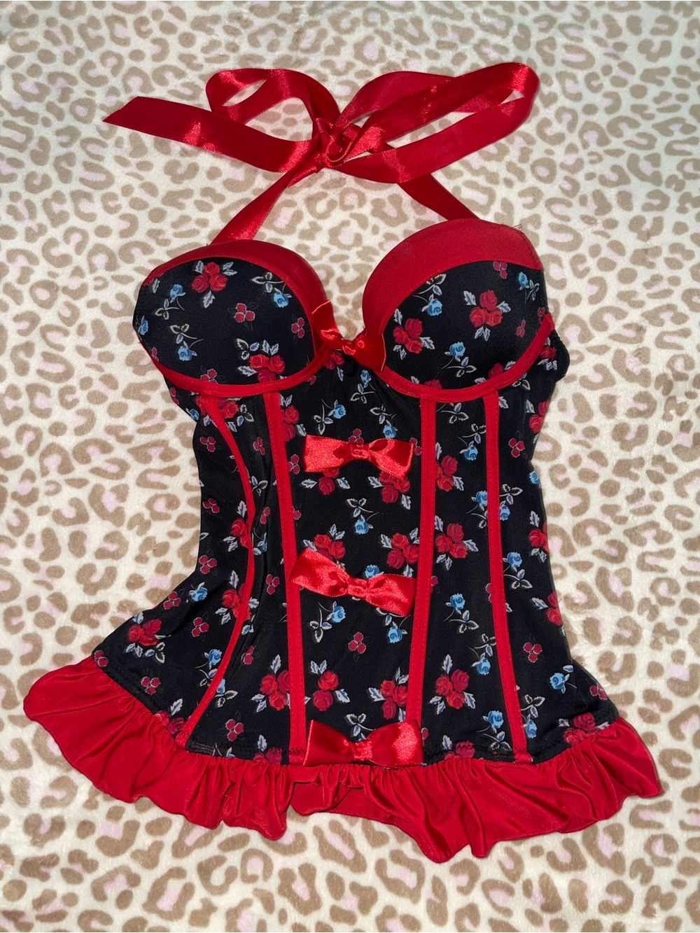 Lovesick Y2K Red & Black Floral corset Top